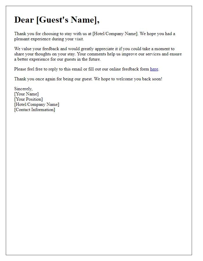 Letter template of guest satisfaction follow-up.