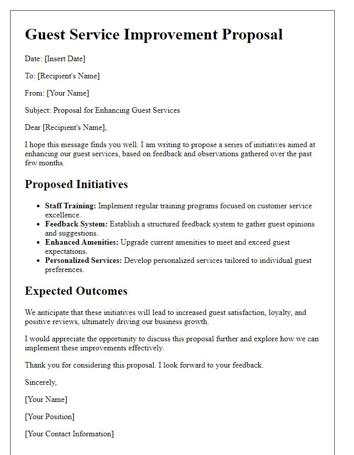 Letter template of guest service improvement proposal.