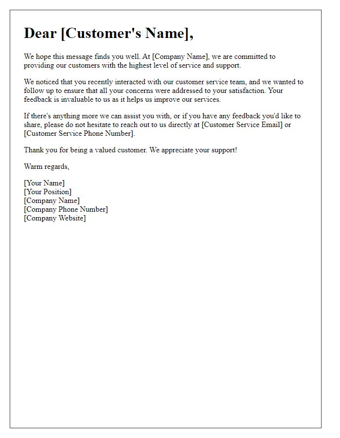 Letter template of customer service engagement outreach