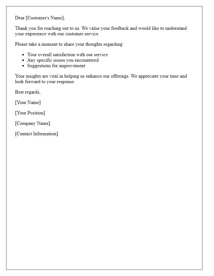 Letter template of customer service feedback inquiry