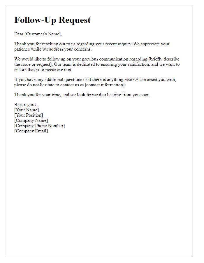 Letter template of customer service follow-up request