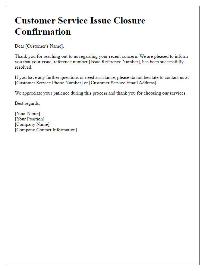 Letter template of customer service issue closure confirmation