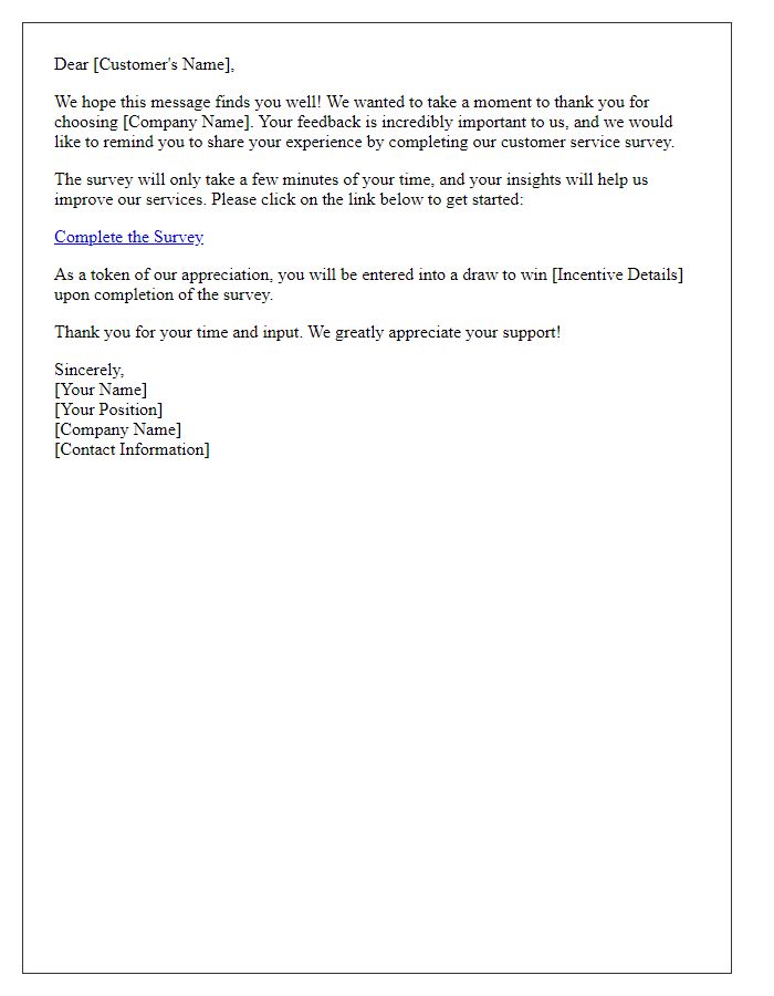 Letter template of customer service survey reminder