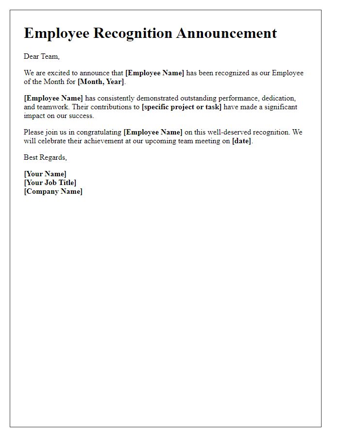 Letter template of employee recognition announcement