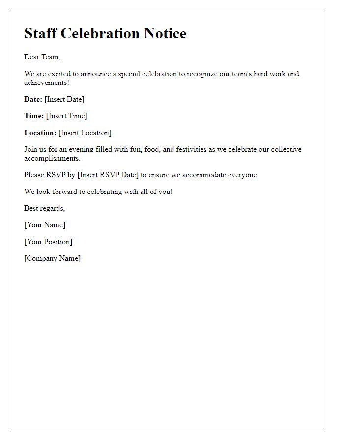 Letter template of staff celebration notice