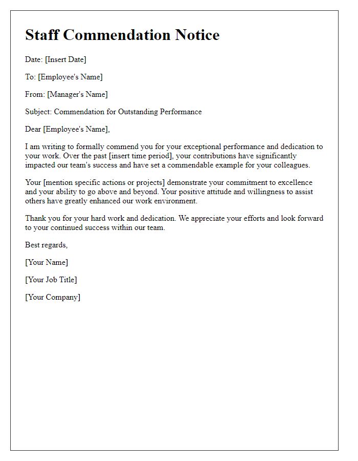 Letter template of staff commendation notice