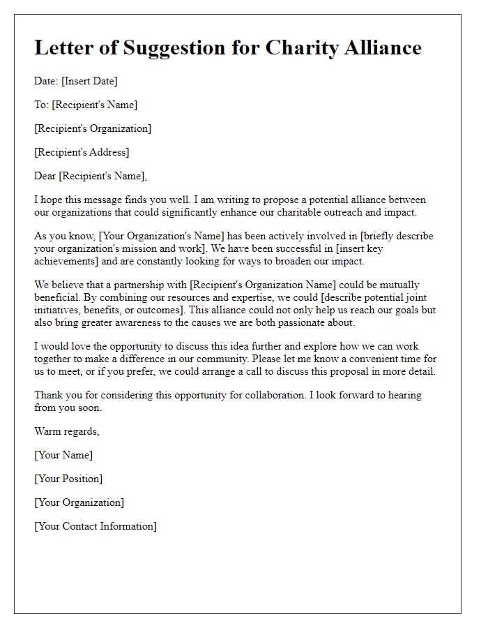 Letter template of charity alliance suggestion