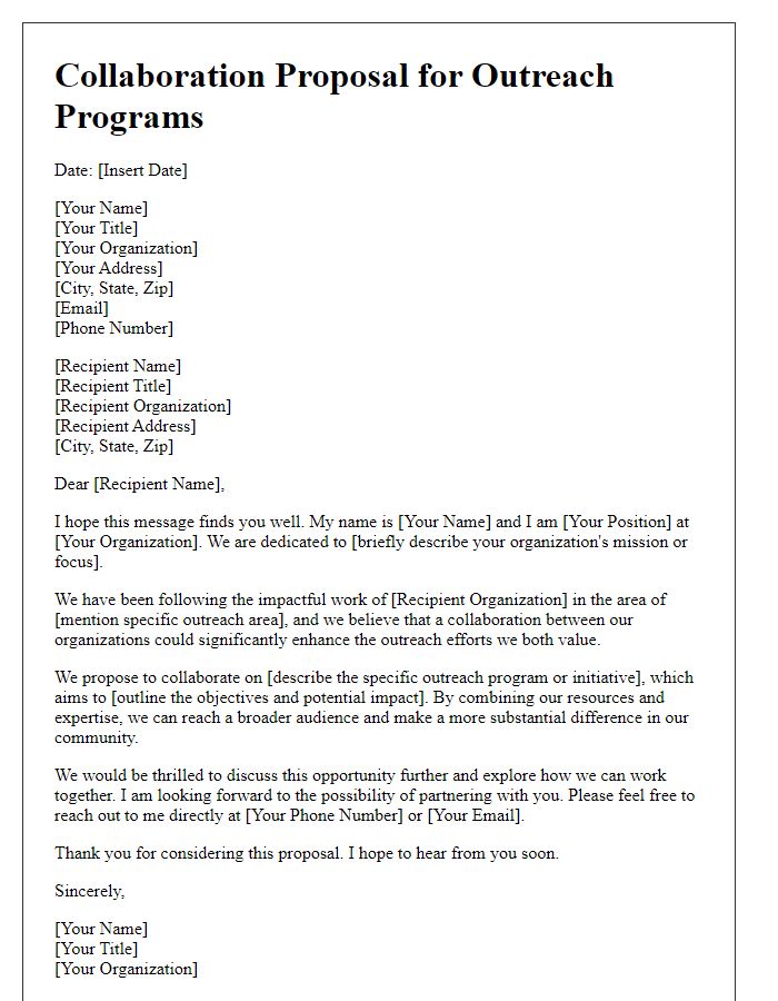 Letter template of collaboration proposal for outreach programs