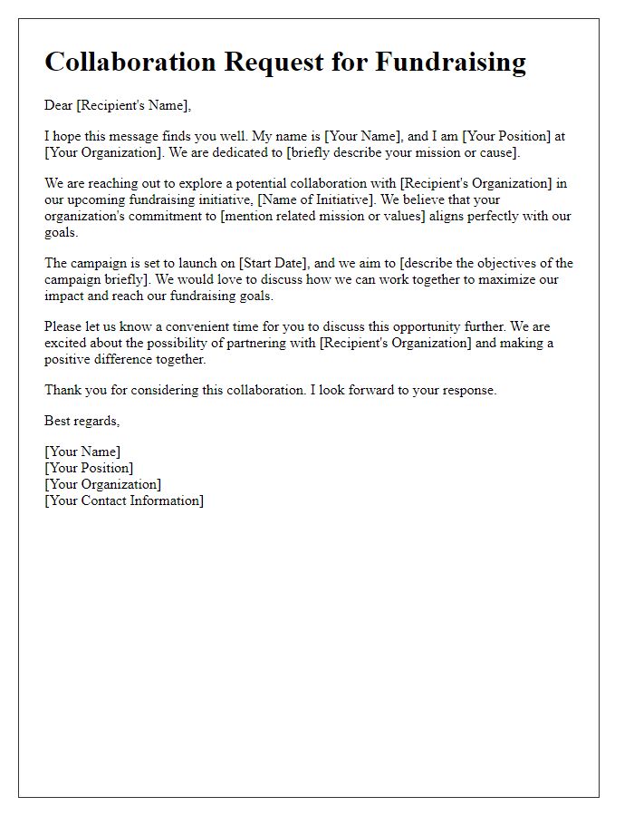 Letter template of fundraising collaboration request