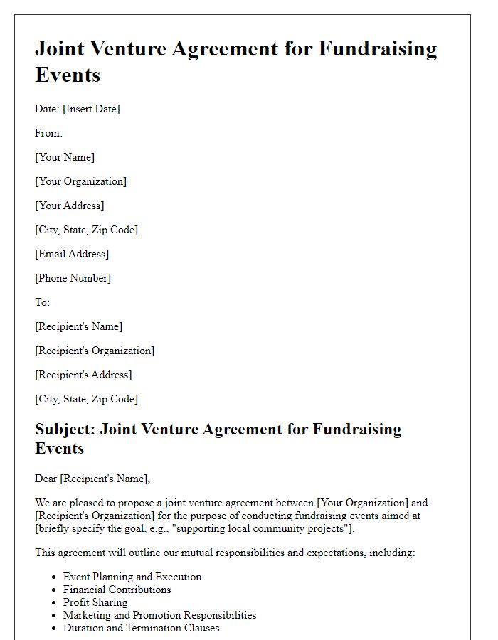 Letter template of joint venture agreement for fundraising events