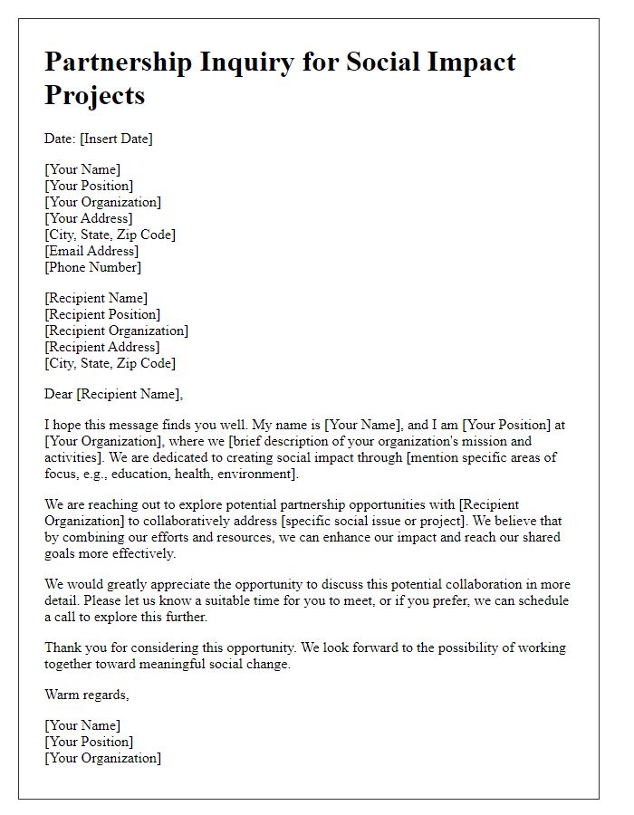 Letter template of partnership inquiry for social impact projects