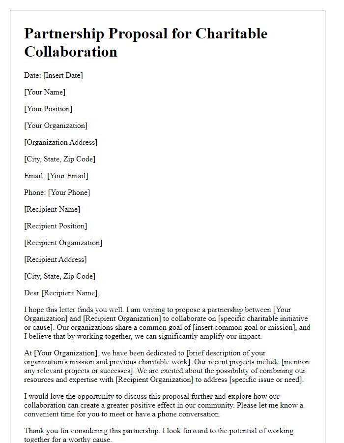 Letter template of partnership proposal for charitable collaboration