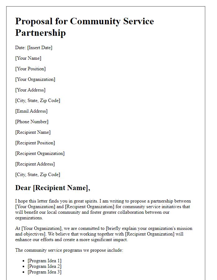 Letter template of proposal for community service partnership