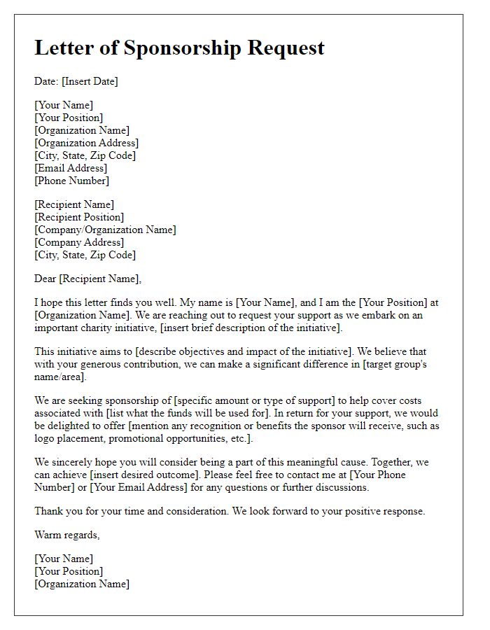 Letter template of sponsorship request for charity initiatives