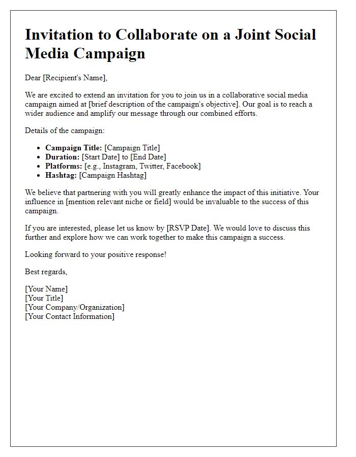 Letter template of invitation for joint social media campaign