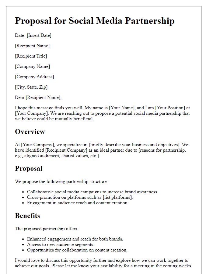 Letter template of proposal for social media partnership