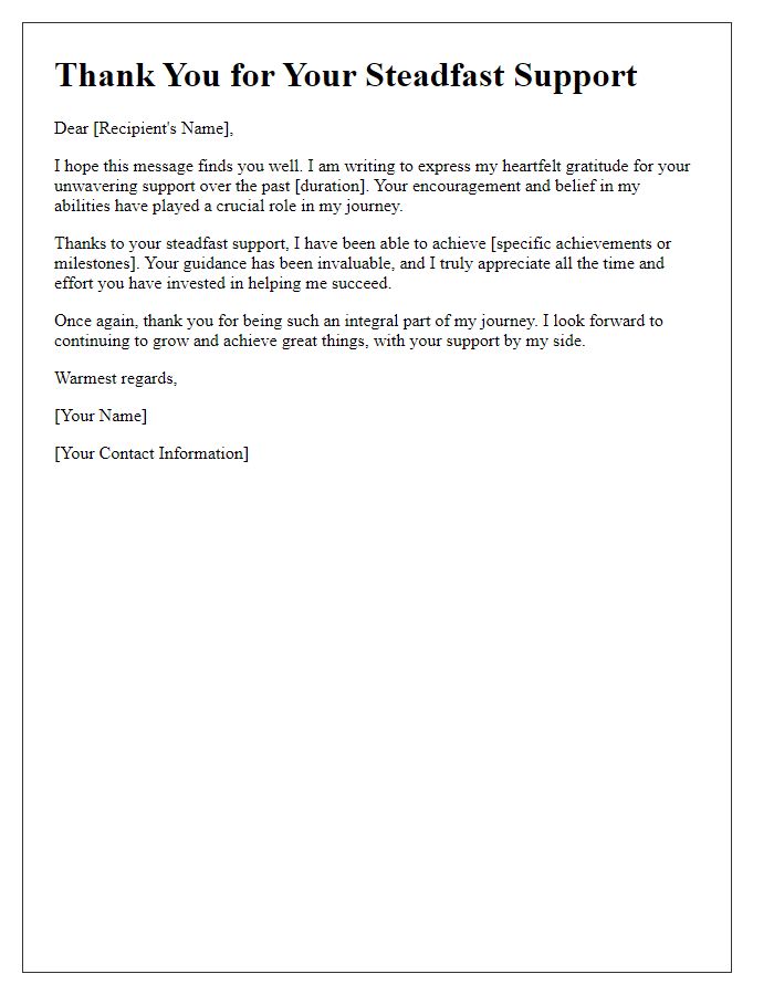 Letter template of thanks for your steadfast support