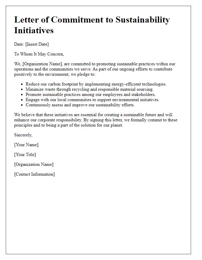 Letter template of commitment to sustainability initiatives