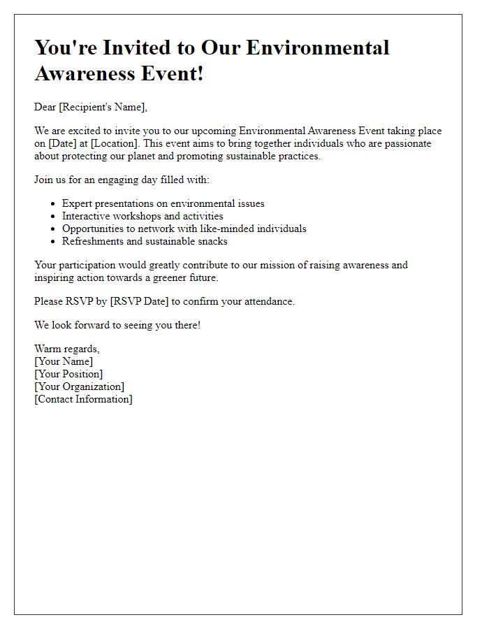 Letter template of invitation to environmental awareness events