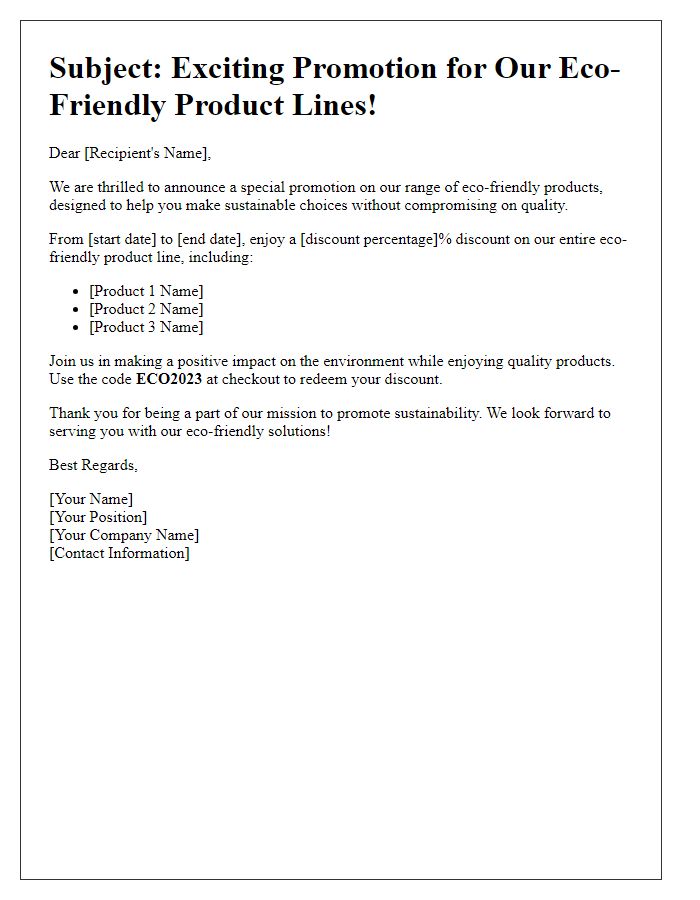 Letter template of promotion for eco-friendly product lines