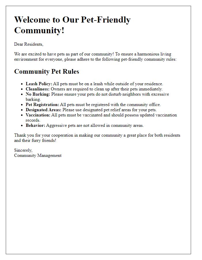 Letter template of pet-friendly community rules