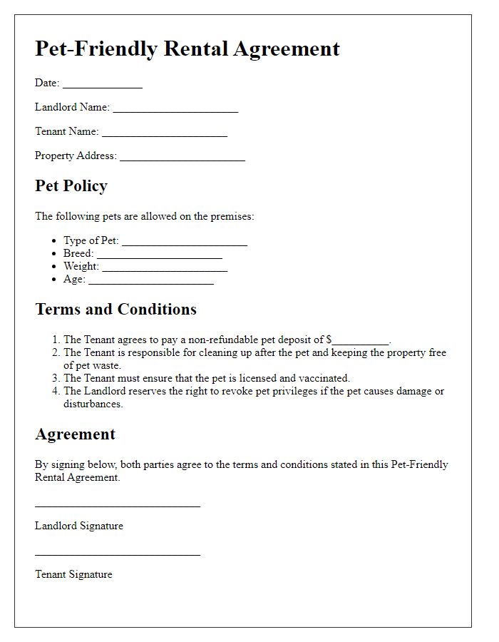 Letter template of pet-friendly rental agreement