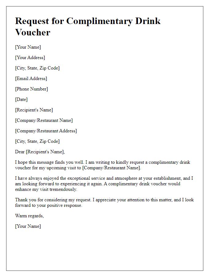 Letter template of complimentary drink voucher request