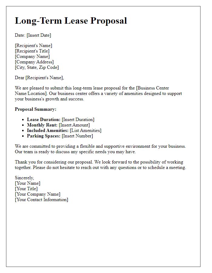 Letter template of business center long-term lease proposal