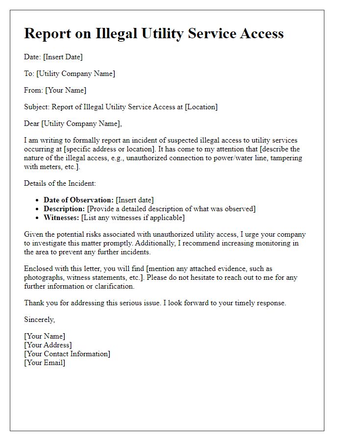 Letter template of Report on Illegal Utility Service Access