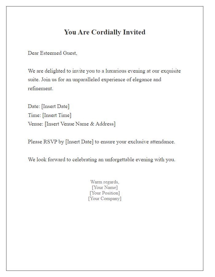 Letter template of elegant suite invitation for affluent customers.