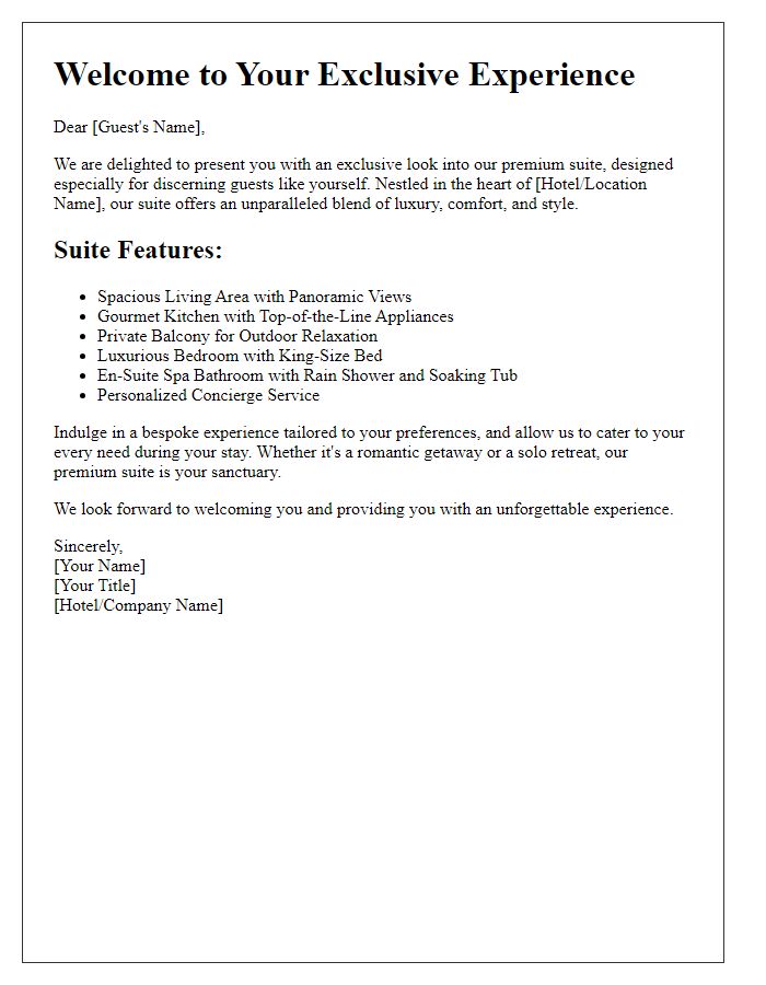 Letter template of premium suite presentation for discerning guests.