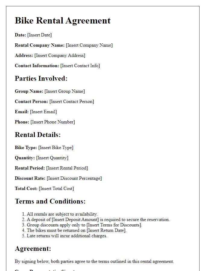 Letter template of Bike Rental Agreement for Group Discounts