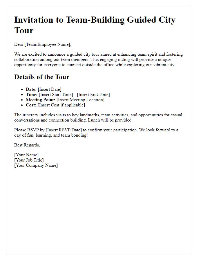 Letter template of corporate guided city tour for team-building