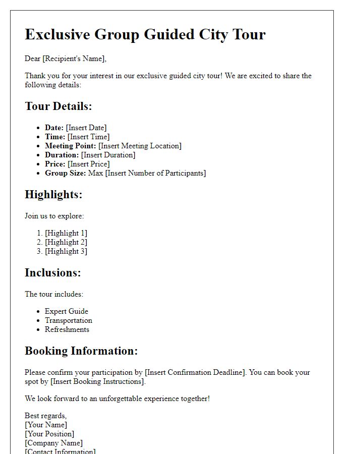 Letter template of exclusive group guided city tour details