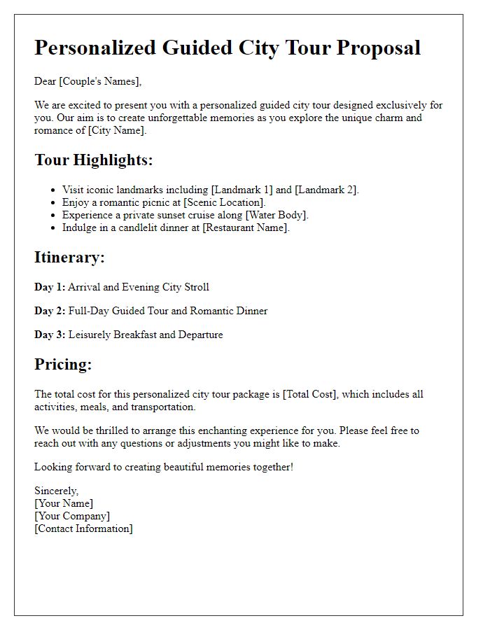 Letter template of personalized guided city tour proposal for couples