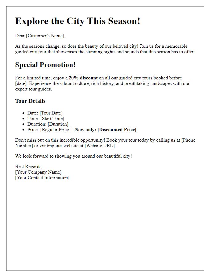 Letter template of seasonal guided city tour promotions