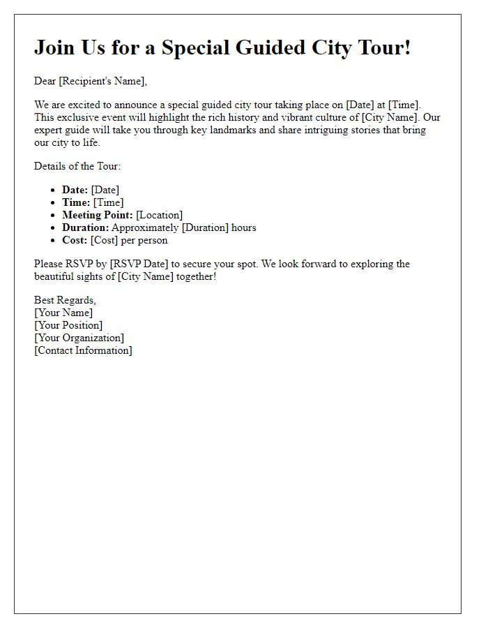 Letter template of special event guided city tour announcement