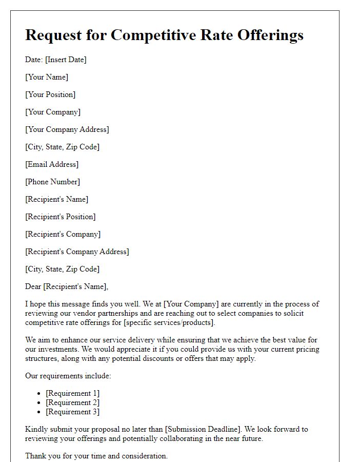 Letter template of solicitation for competitive rate offerings