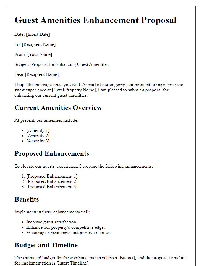 Letter template of guest amenities enhancement proposal.