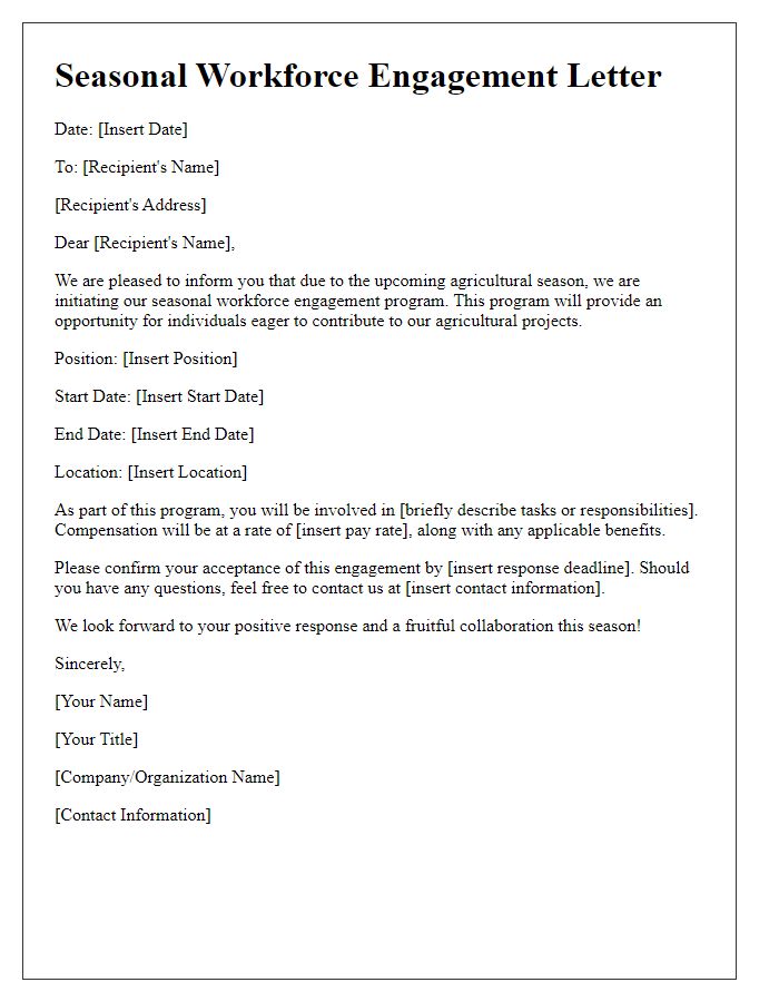 Letter template of seasonal workforce engagement for agricultural projects