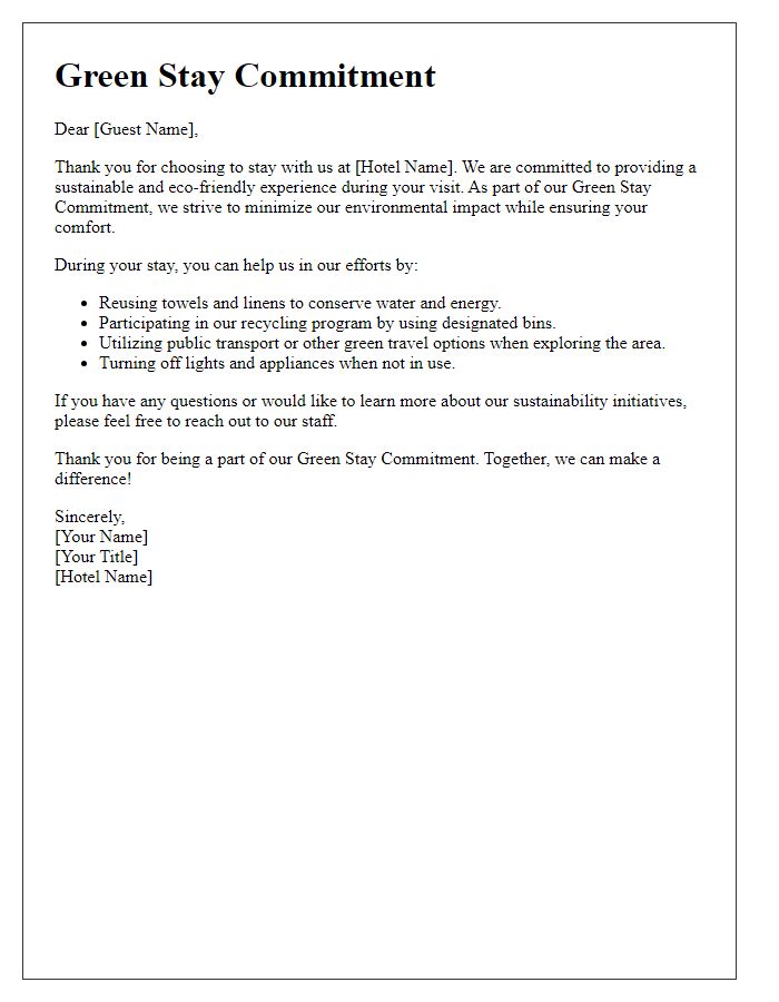 Letter template of Green Stay Commitment