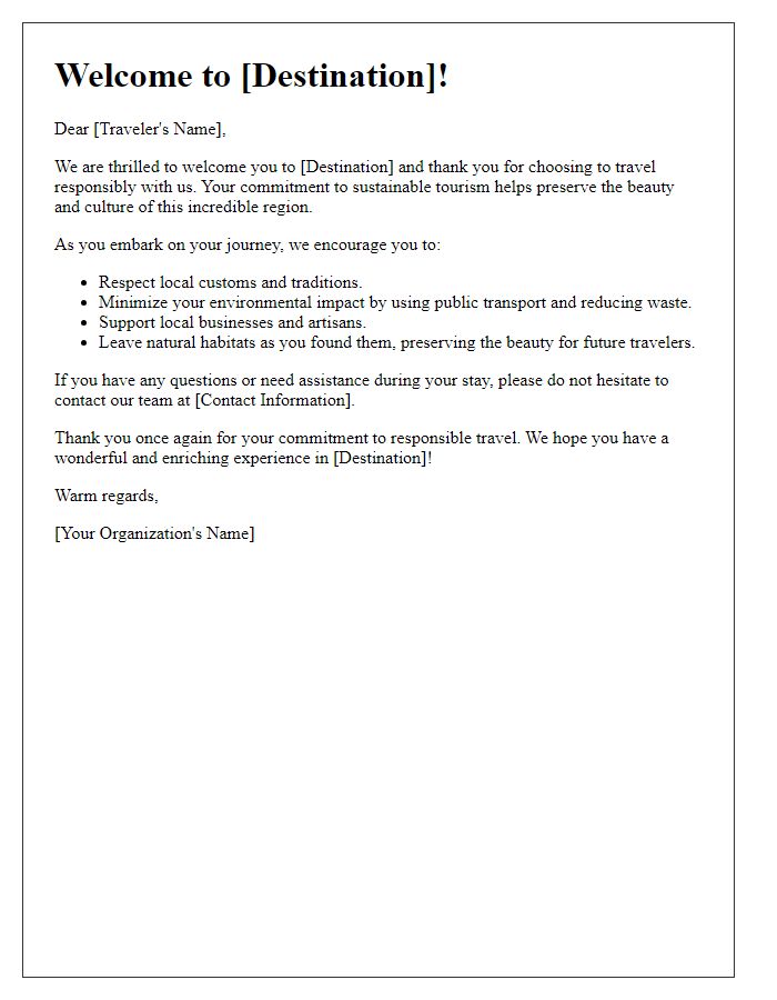 Letter template of Responsible Travel Welcome Letter