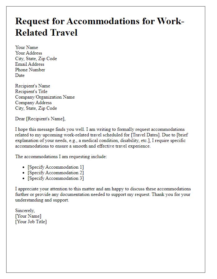 Letter template of needed accommodations for work-related travel