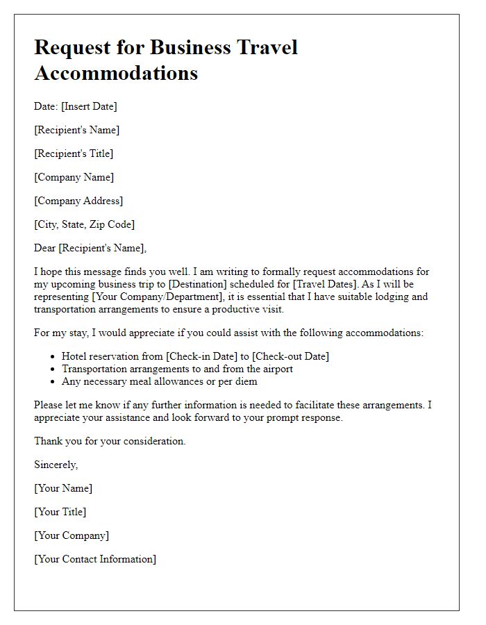 Letter template of request for business travel accommodations