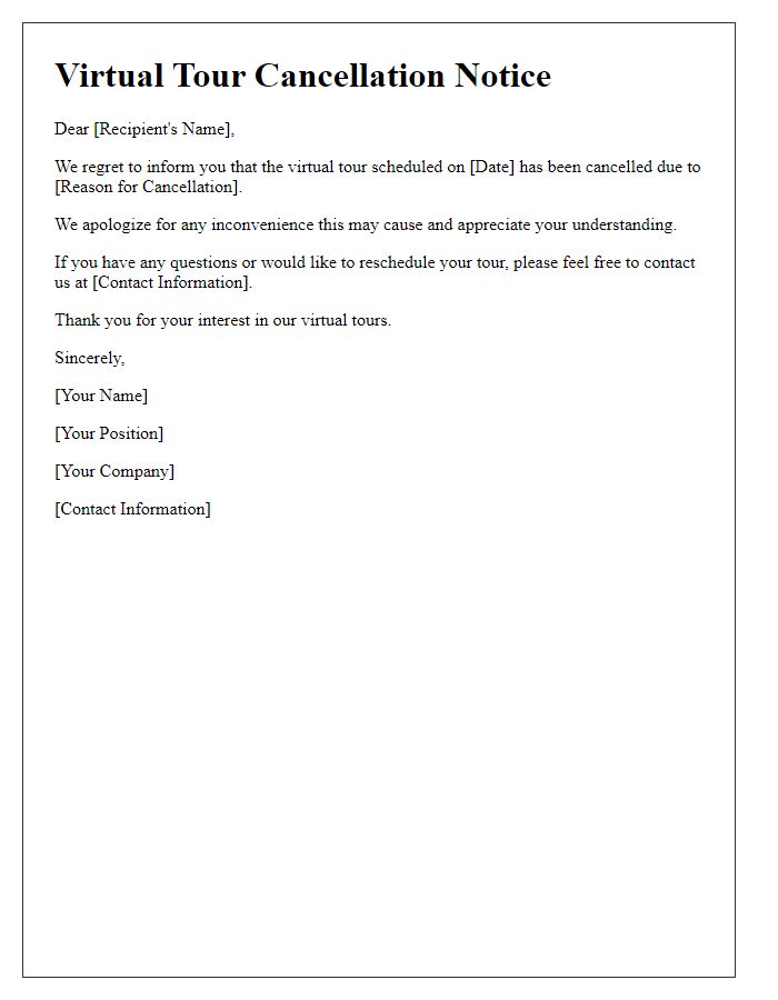 Letter template of virtual tour cancellation notice