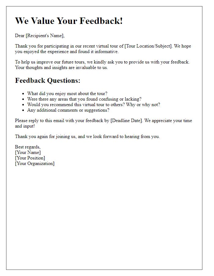 Letter template of virtual tour feedback request