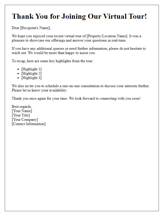 Letter template of virtual tour follow-up communication