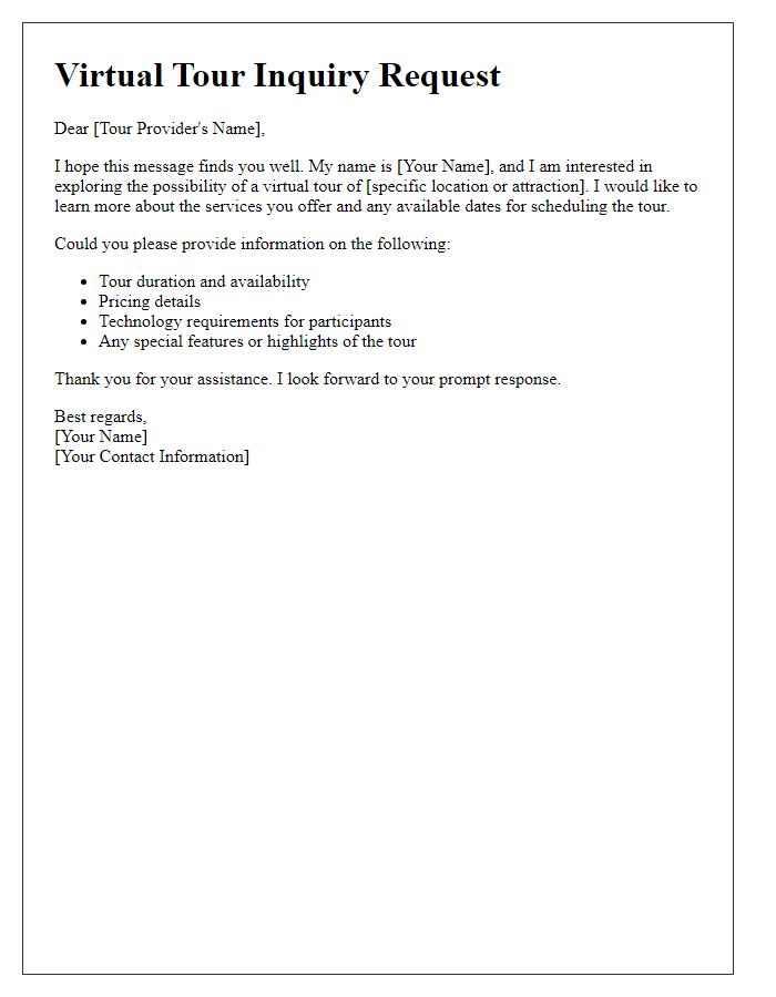 Letter template of virtual tour inquiry request