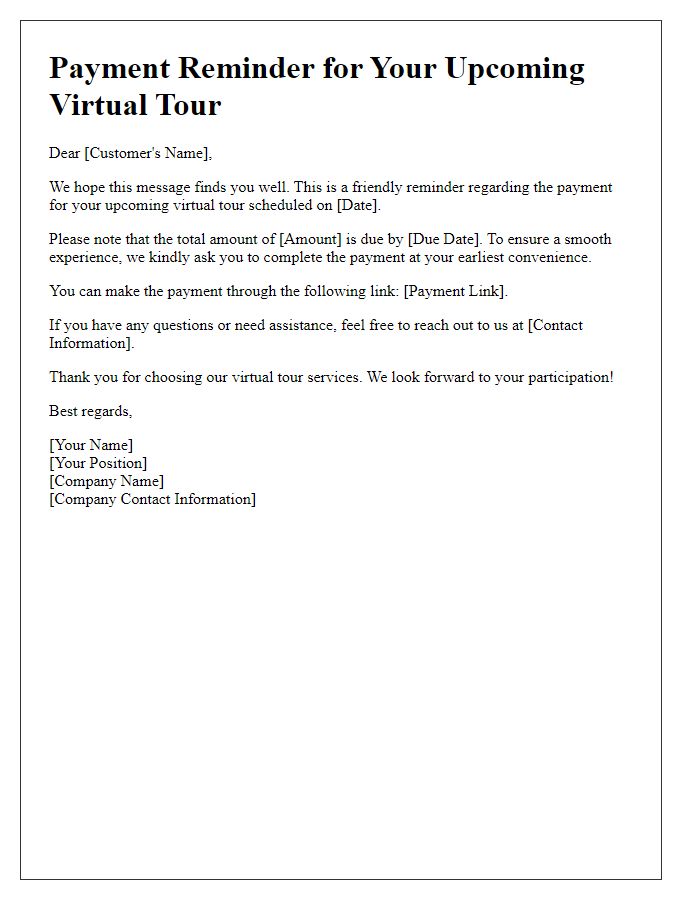 Letter template of virtual tour payment reminder