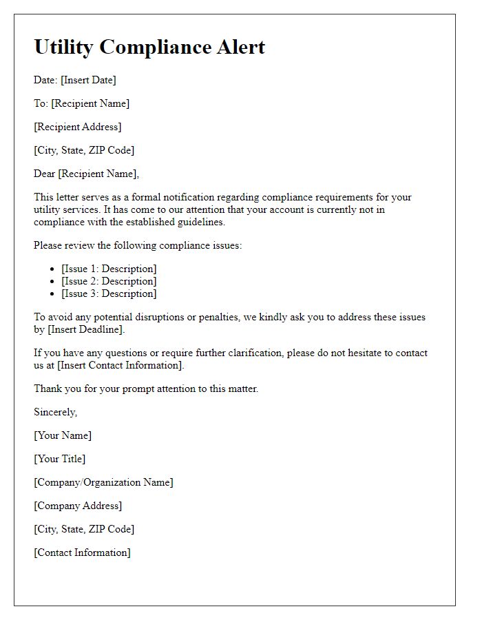 Letter template of utility compliance alert
